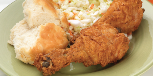 Freshly prepared fried chicken meal